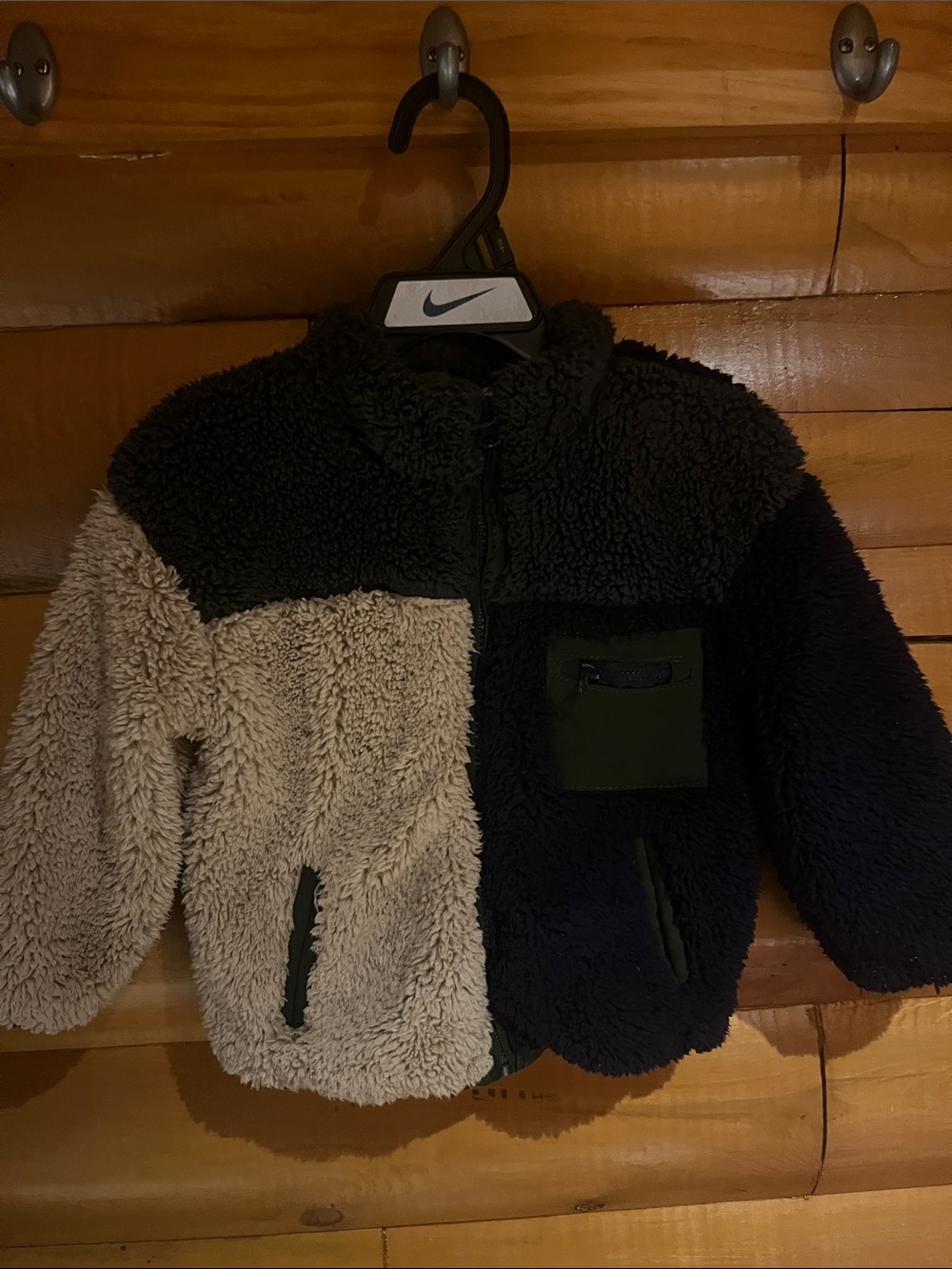 Kids Colorblock Sherpa Puffer Jacket - Beige, Black & Navy